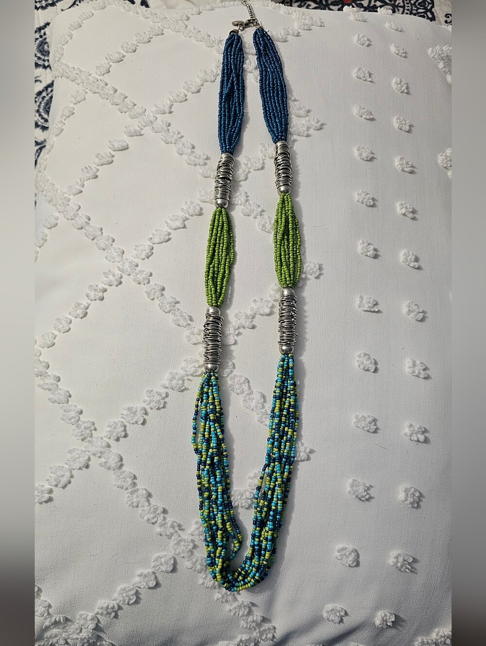 FINAL..Handcrafted Blue & Green Multi-Strand Bead Necklace